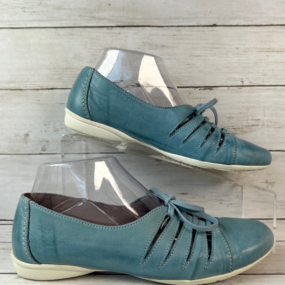 DKODE Flats Women's Size 6.5-7/37 Blue Leather Lace Up Oxford Shoes Portugal. Li